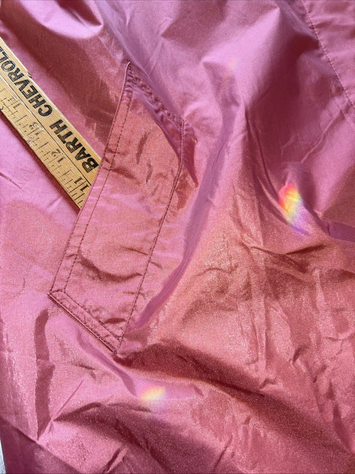 Vintage 60s Long Nylon Rubber Backed Trench Coat Pink Gray Women’s Size 20 1/2