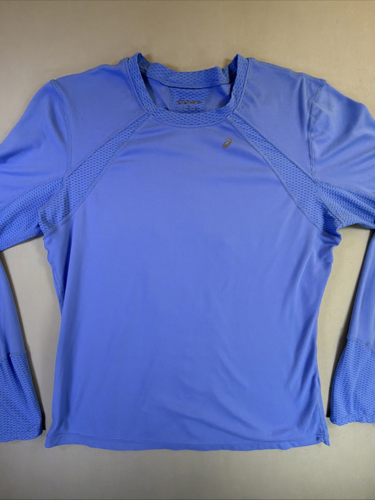 ASICS Women Long Sleeve Running Shirt L Large Blue Mesh Ventilation Athletic Top