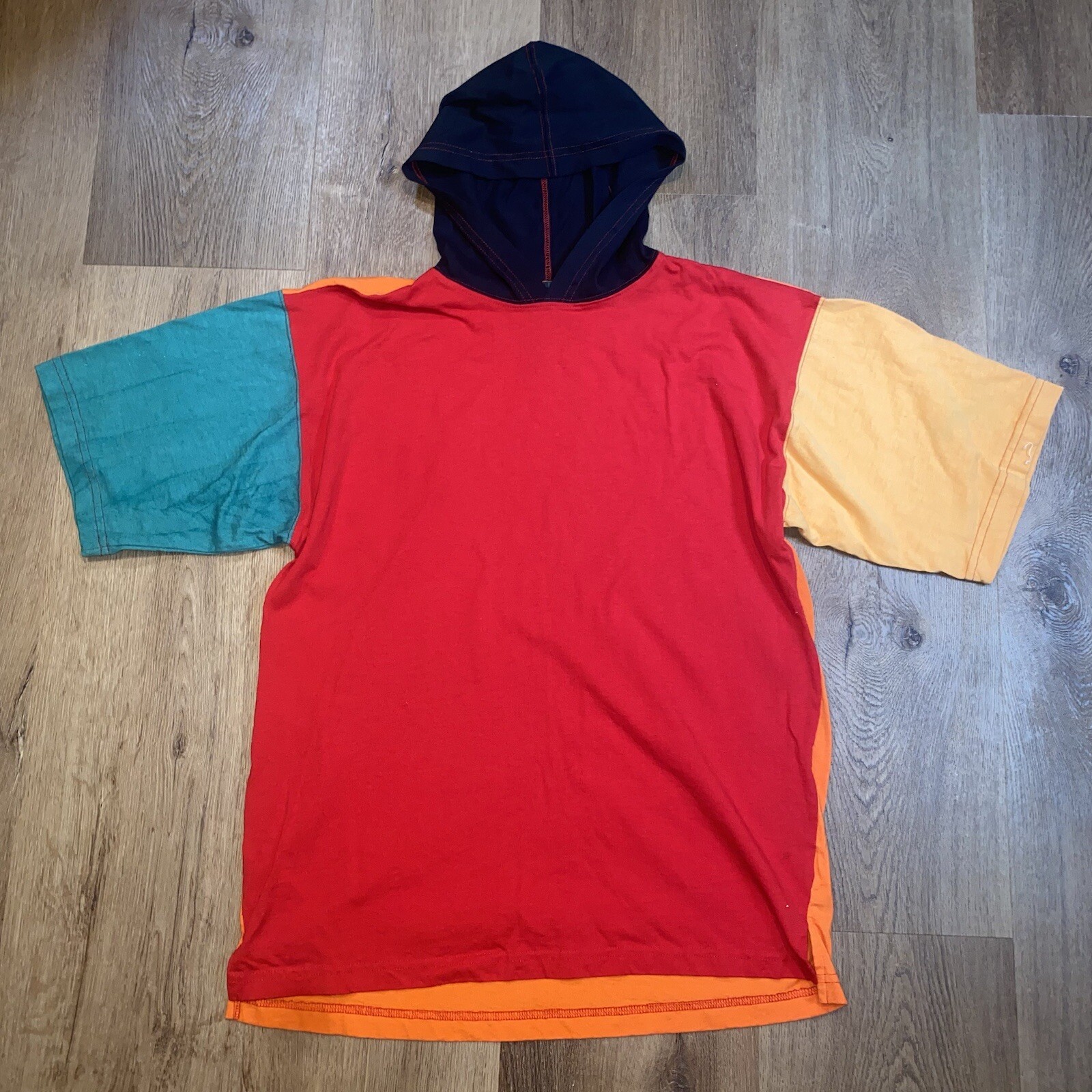Vintage 90s Hoody Shirt Mens Medium Color Block Tee Skate Hip Hop Street Wear