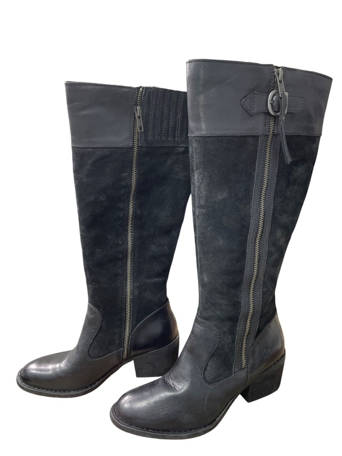 Born Womens Black Leather Suede Knee High Boots Size 7M SKU 9028
