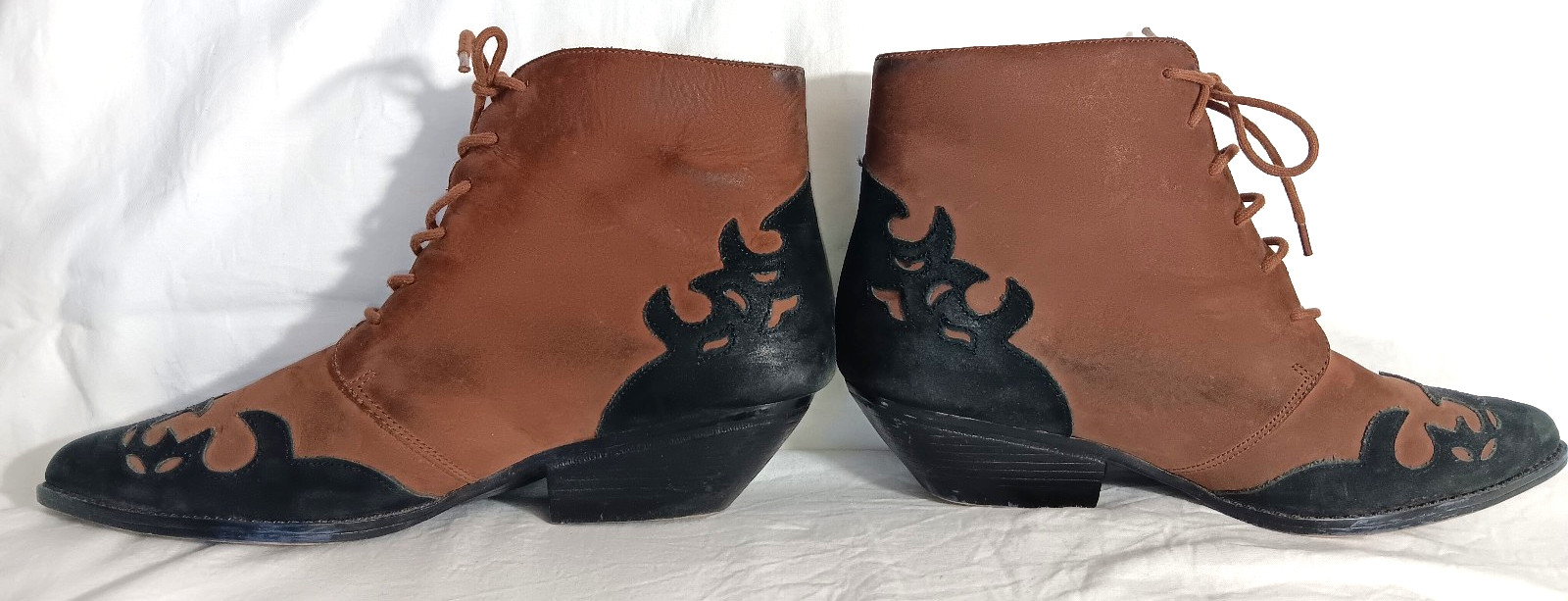 Amanda Smith Loredo Black Brown Lace Up Western Booties Boots Size 8.5 M