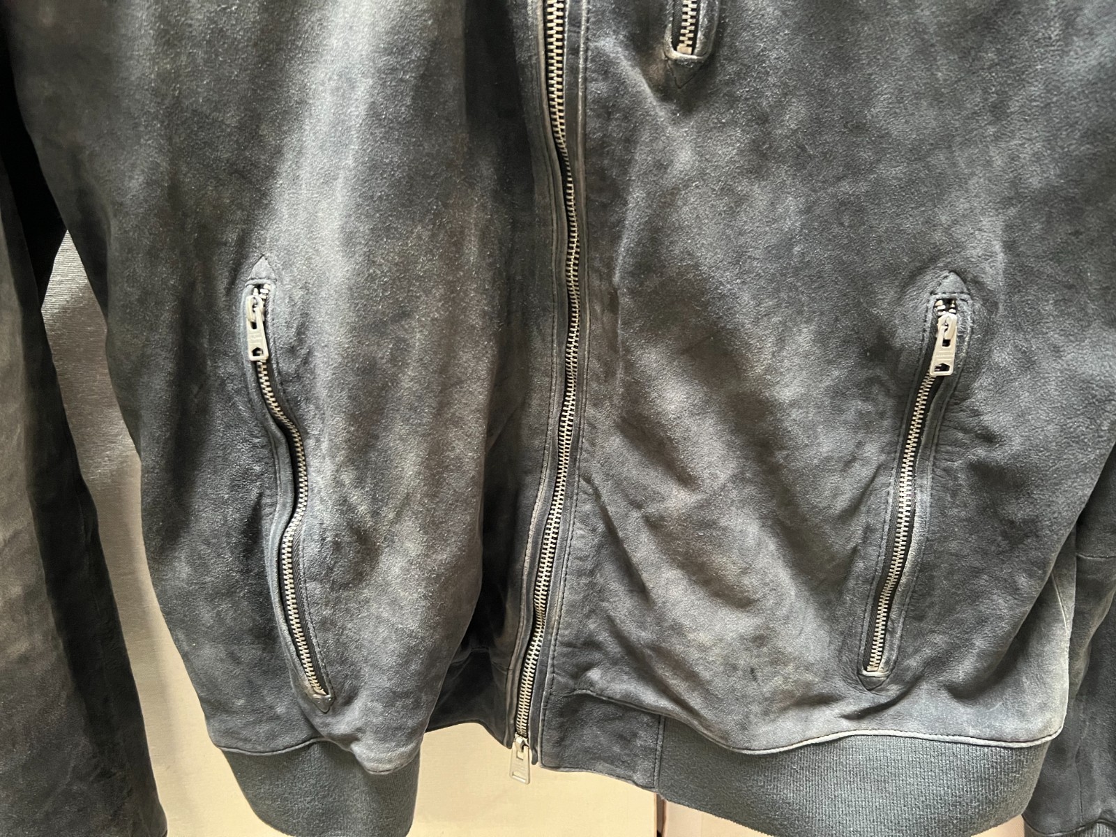 ALLSAINTS Suede Troy Bomber With Detachable Hood, Size Large, NWT $569.00