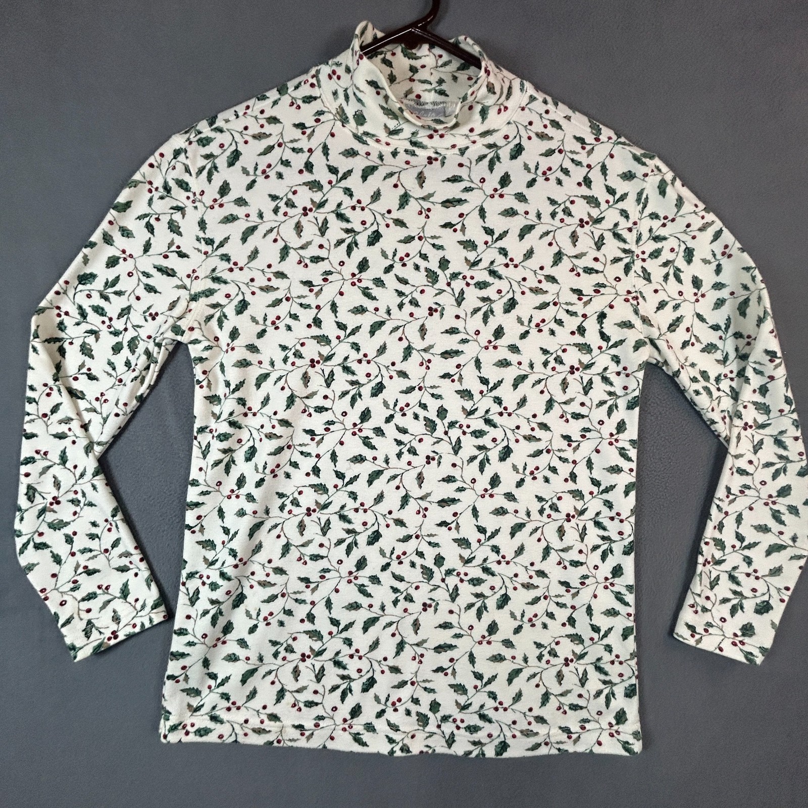 Vintage Blair Shirt S Christmas Holiday Print Mock Neck Grandmacore Floral Print