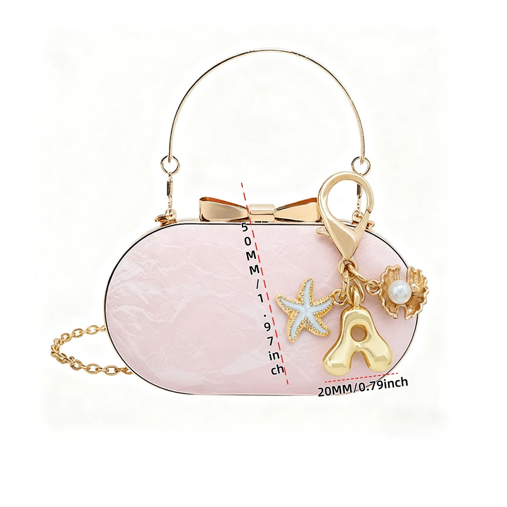 1PCS A-Z Gold Bubble Alphabet Keychain Starfish Shell Bag Charm Gift for Women