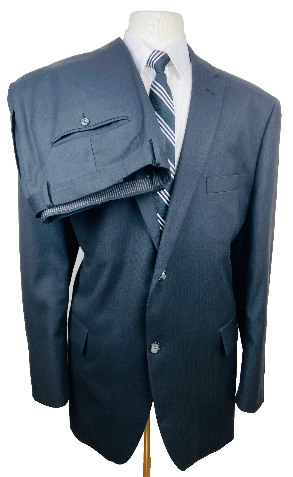 LINEAGE Mens 52R Black Herringbone Soft 2 Piece Suit With Dress Pants 44×28