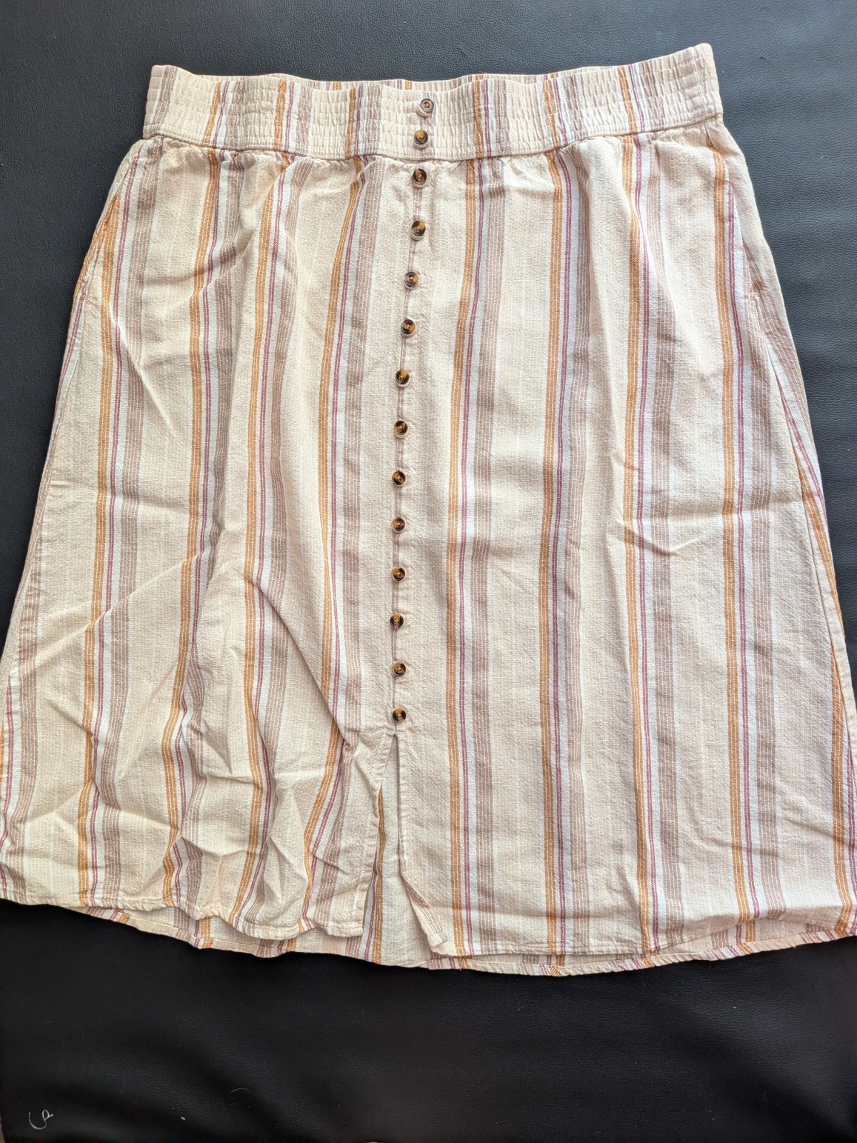 Sonoma Women’s XL Striped Button-Front Midi Skirt Slit Beige Brown Orange