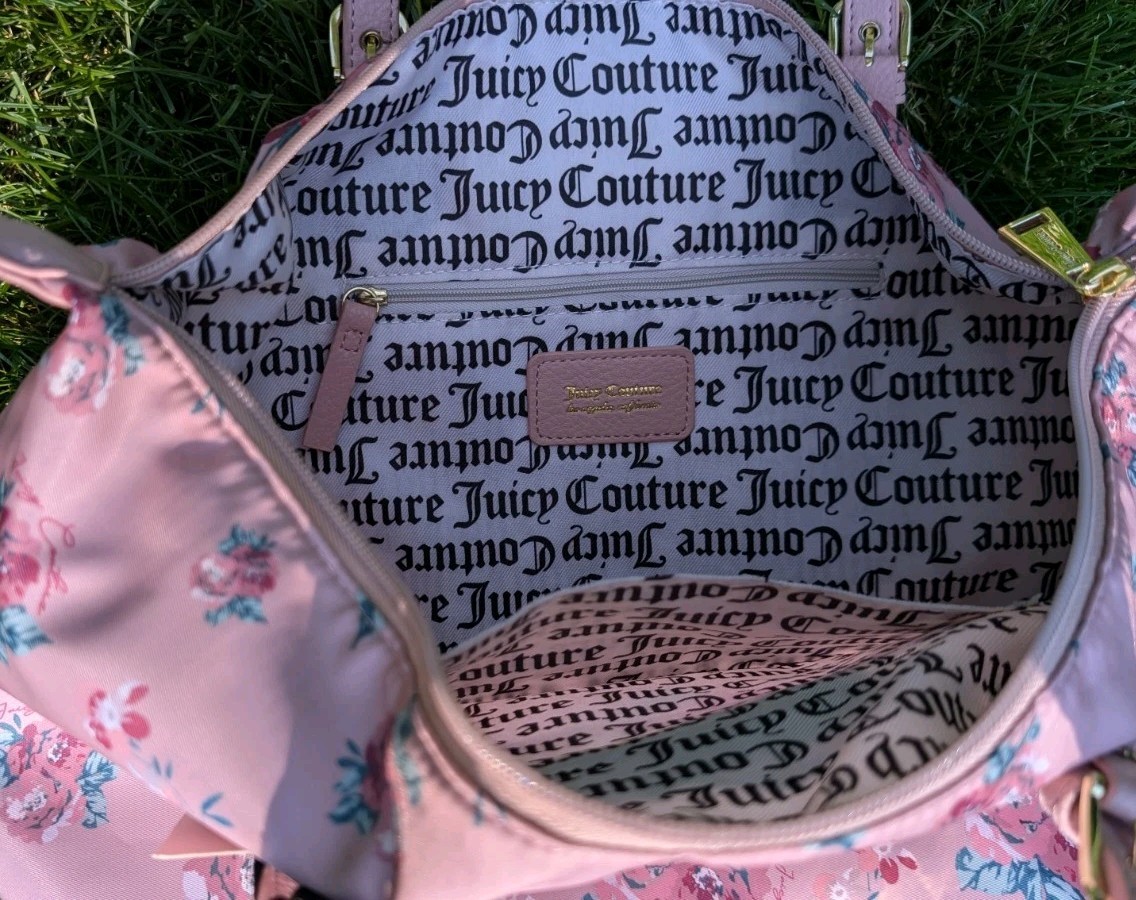 Juicy Couture Vintage Rose Blush Troop Beverly Hills Nylon Tote and Pouch New