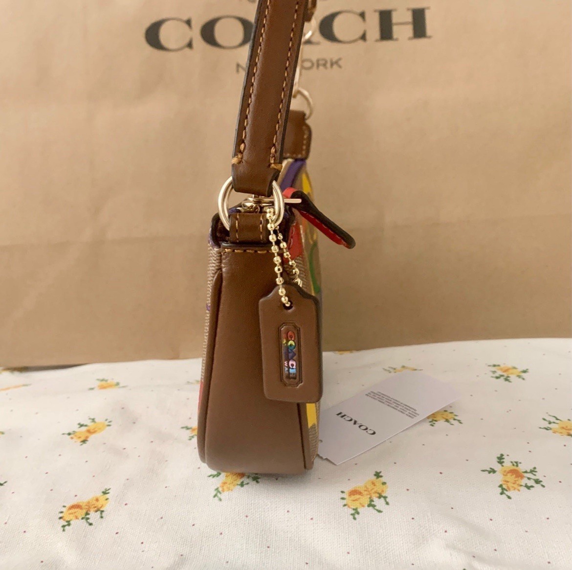 NWT Coach Rowan Bucket Bag In Rainbow Signature Canvas CDA92 Sand Multi