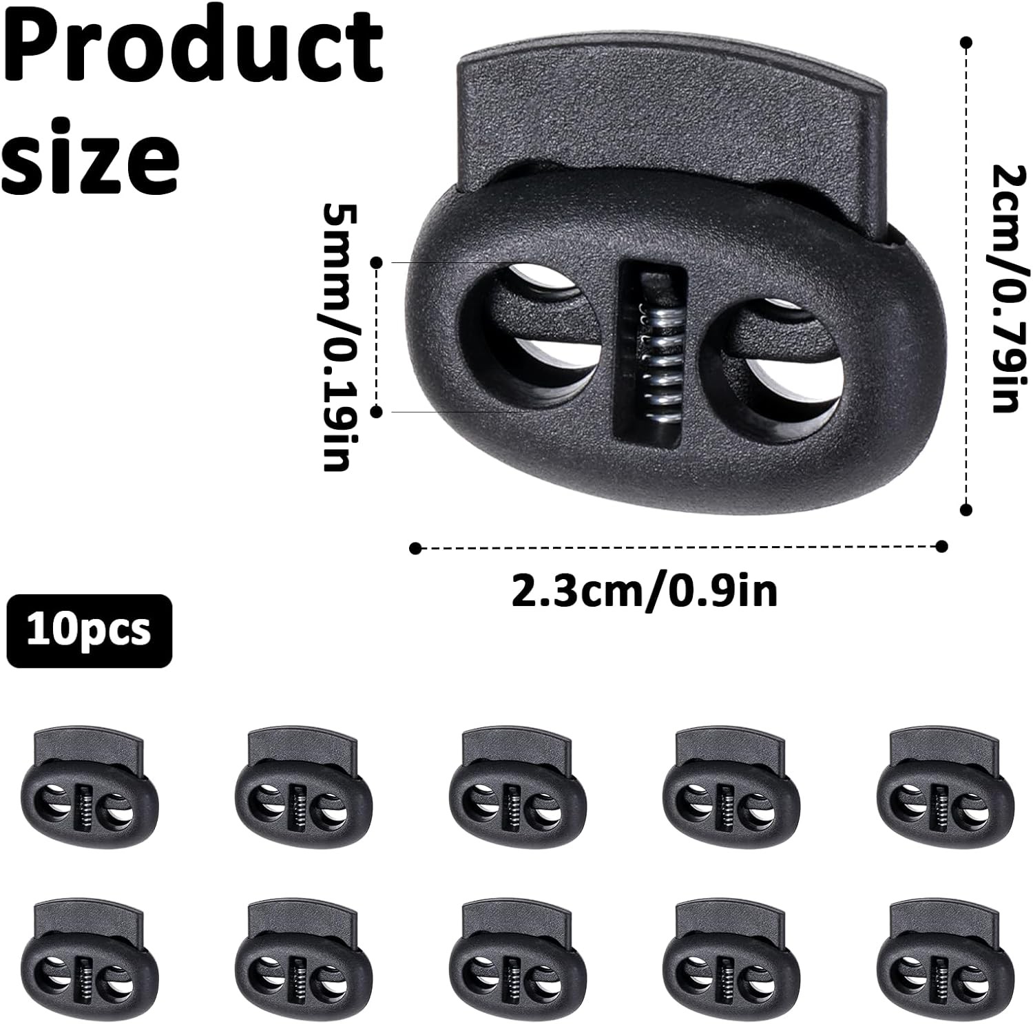 10Pcs Shoe Lace Tie Locks, Plastic Elastic Cord Locks for Drawstrings Double Hol