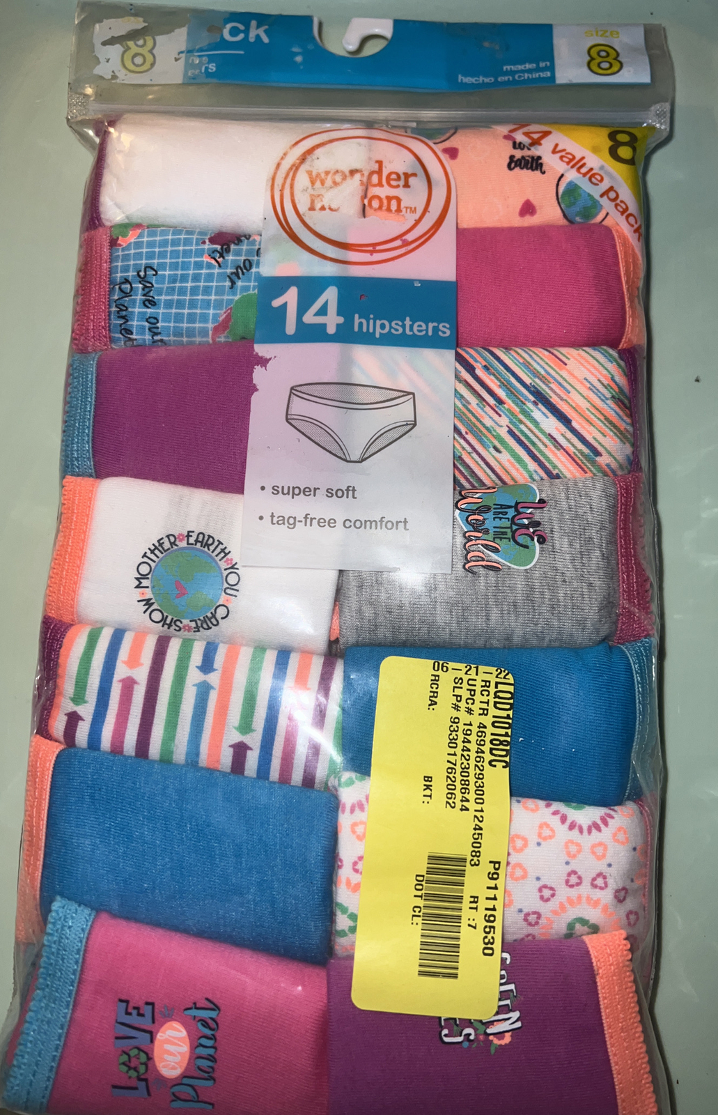 Girls Wonder Nation 14 Pack Assorted Colors Hipsters Panties Size 8 NEW