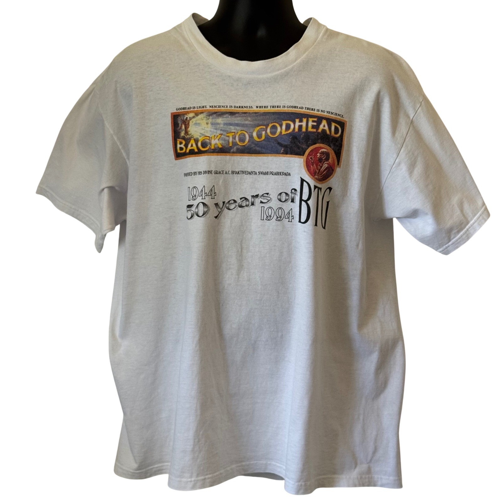 Vintage 1994 Lee Back to Godhead 50 Years T-Shirt XL White Made in USA