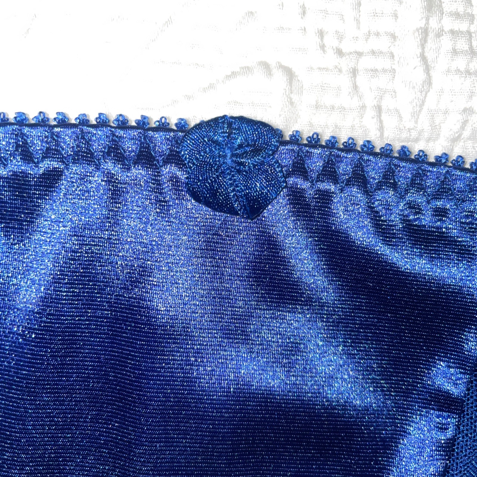 Delta Burke Panties size 10/3X Glossy Satin lace VTG hi-cut NOS Cobalt Blue