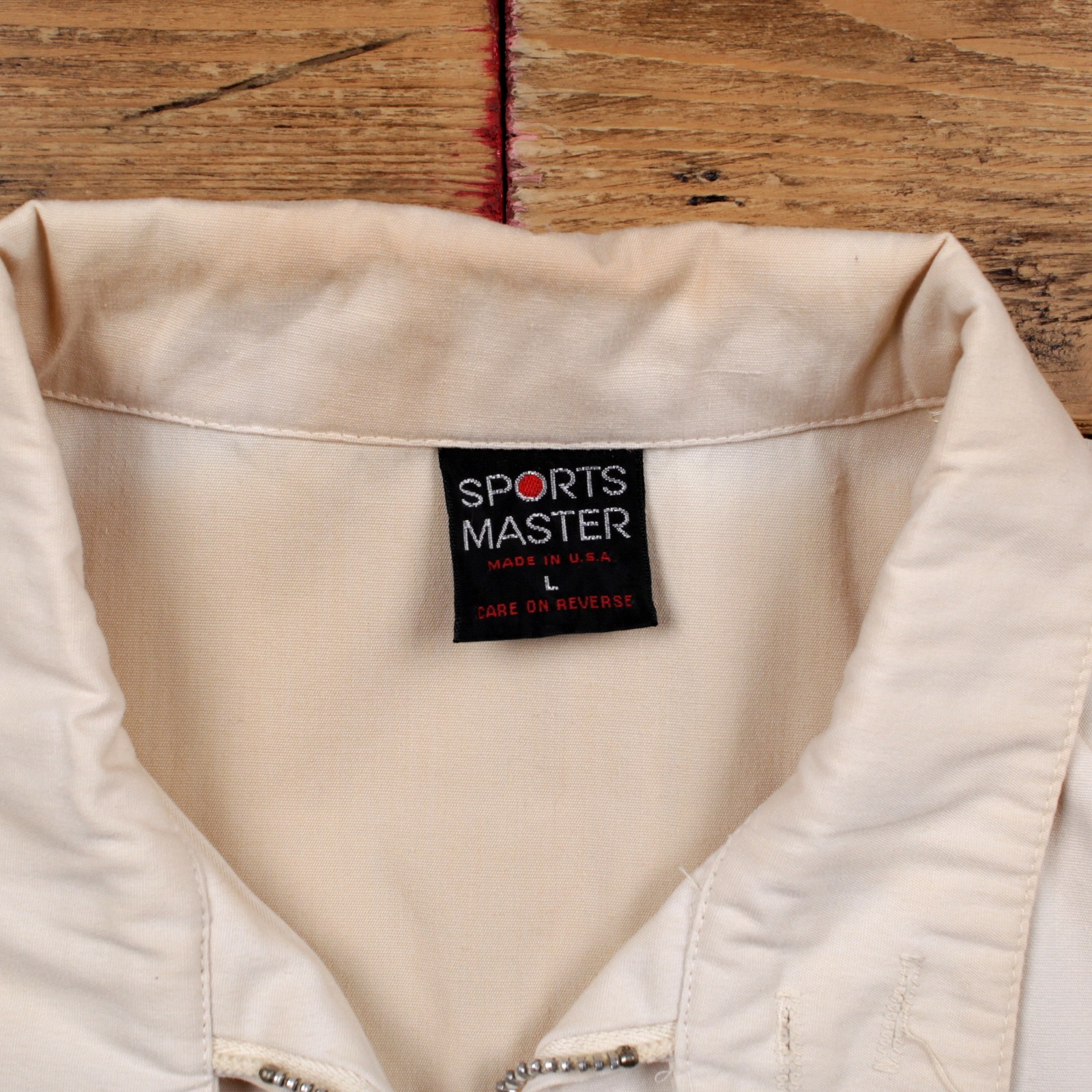Vintage SPORTS MASTER Windbreaker Jacket L Mens USA Made 80s Beige Full Zip