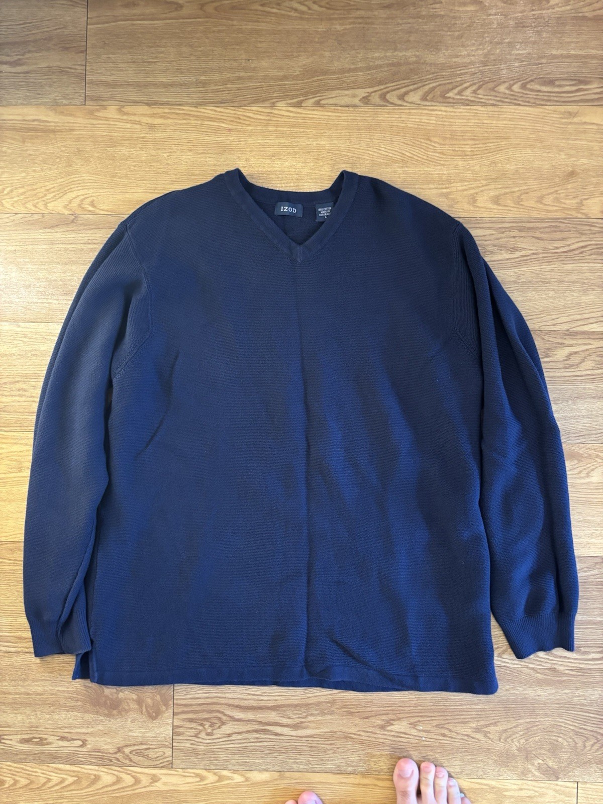 Vintage IZOD Sweater Mens Large Navy Blue V Neck 100% Cotton Made In Australia