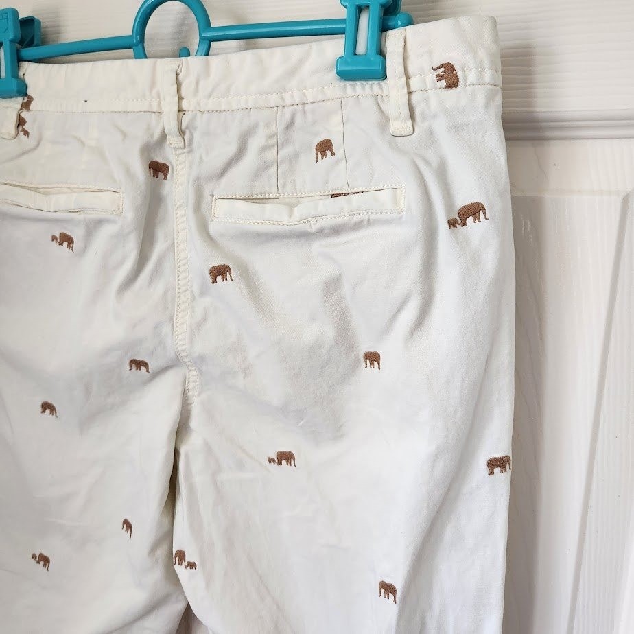 Talbots Womens 6P Relaxed Chino Pants Ivory Embroidered Elephant Cotton 178