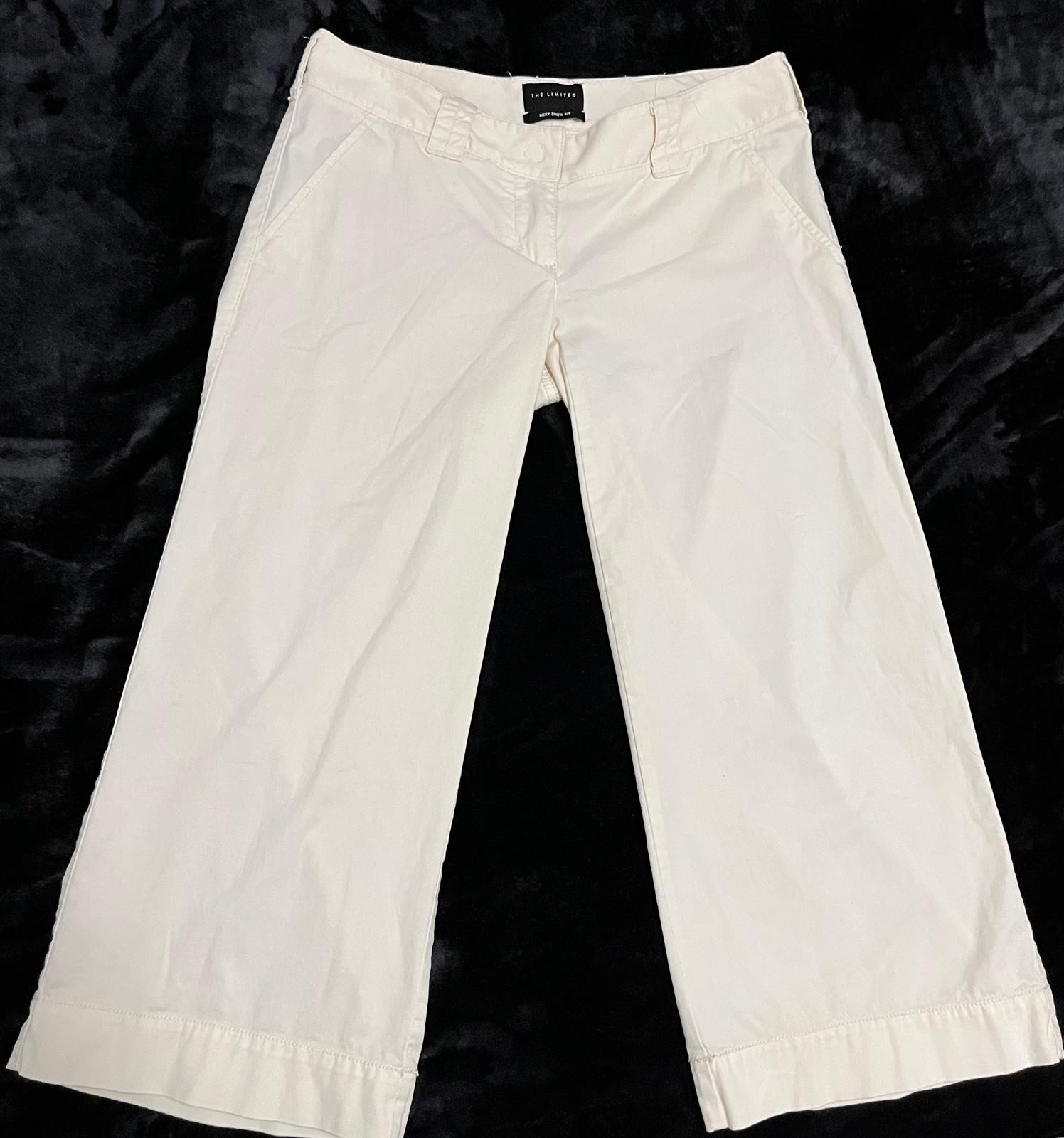 The Limited Women’s White Capri Pants Solid Stretch Flat Front Cotton Spandex
