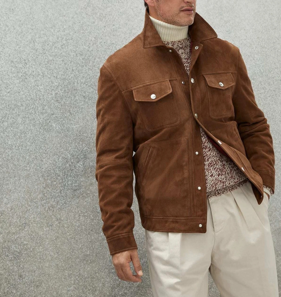 Mens Brown Leather Trucker Jacket Pure Suede Custom Made Size S M L XL 2XL 3XL
