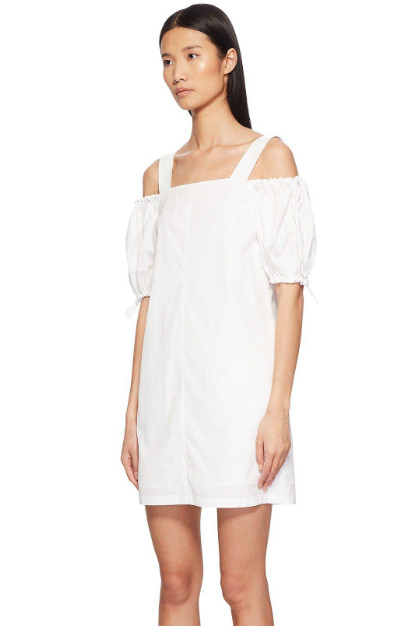 Sportmax L77221 White Cina Cold Shoulder Puff Short Sleeve Dress Size 12
