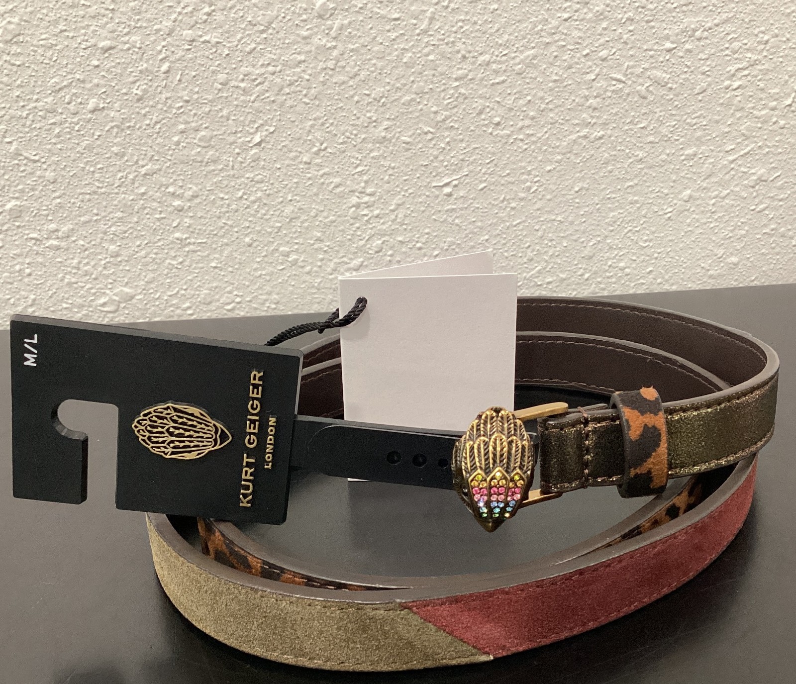 Kurt Geiger Rainbow Eagle Belt 41″ L x 0.75″ Wide Multicolor Suede Pin Buckle