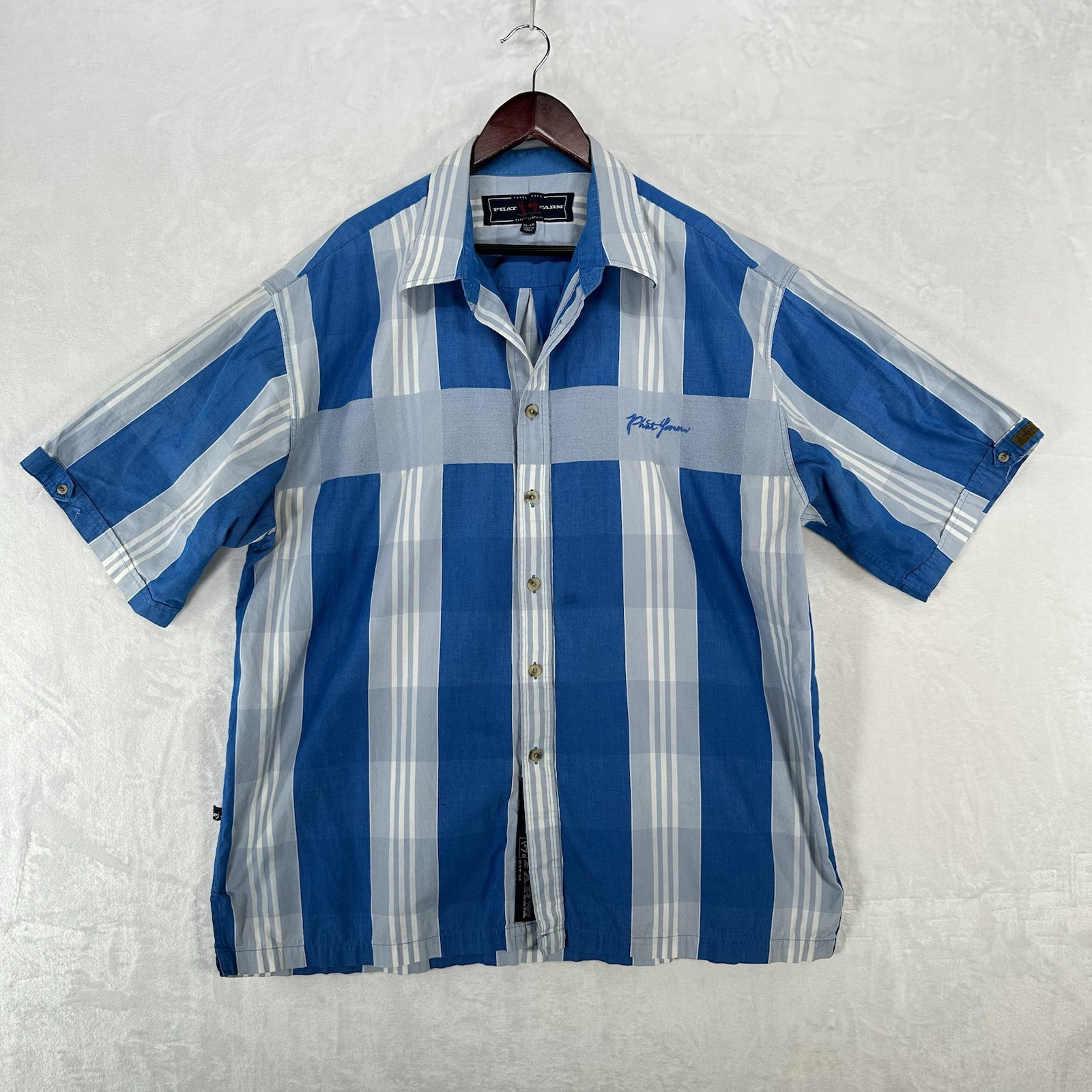 Vintage Phat Farm Shirt Mens XL Blue Plaid Hip Hop Button Up Streetwear 90s