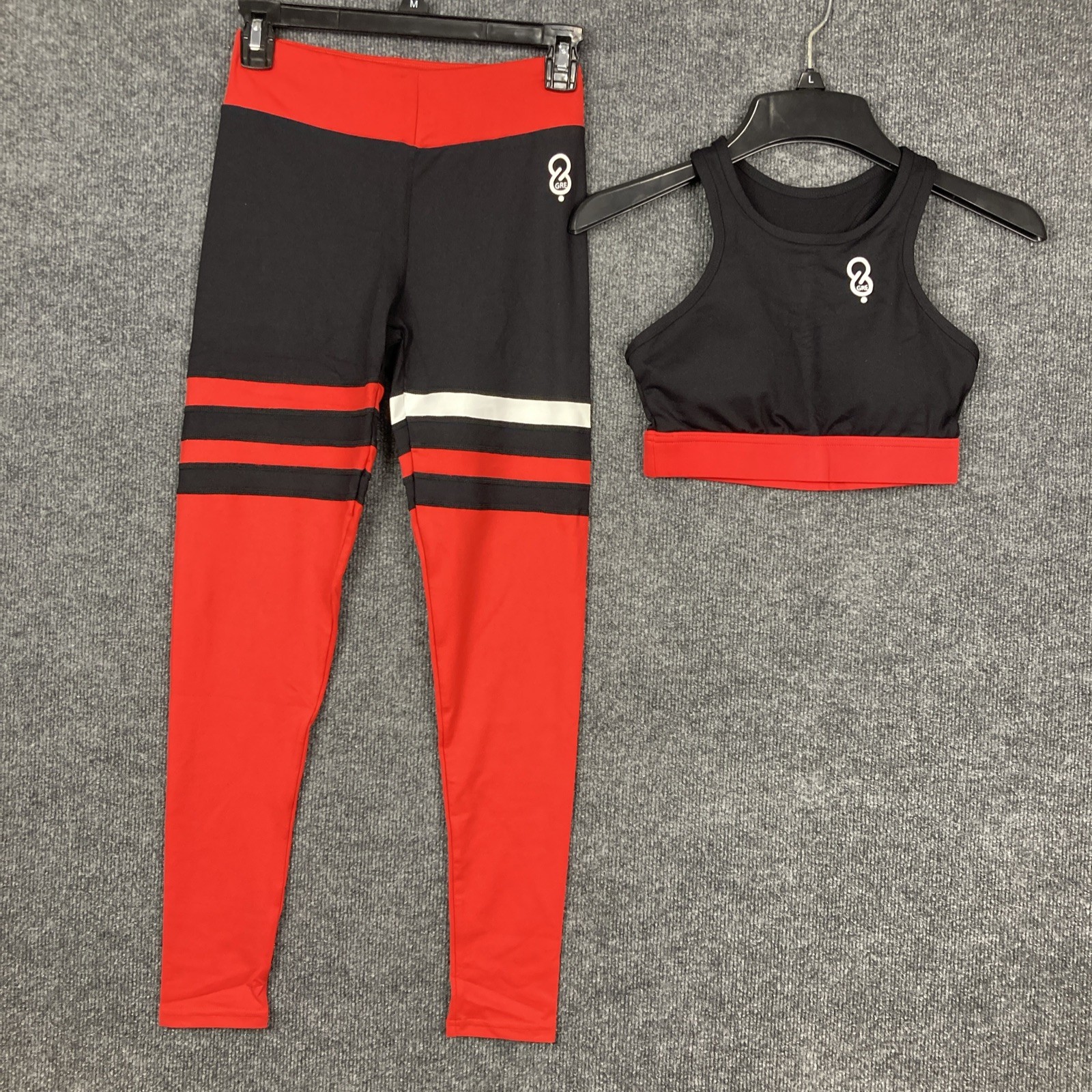 Gre8 Active Wear Women Small Red Black Racer Back Sports Bra & Leggings Set NEW