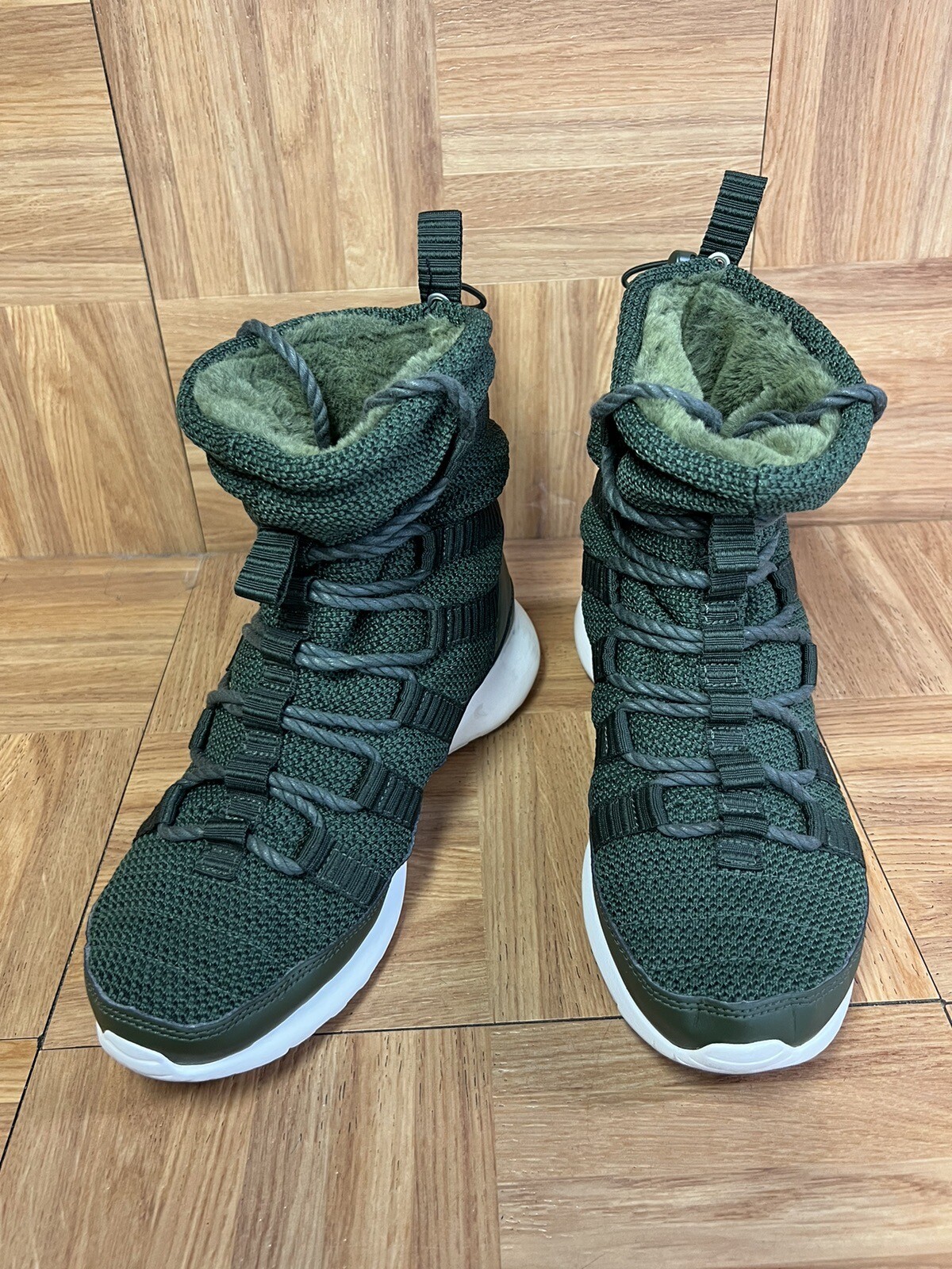 RARE🔥 Sz 7 – Nike Roshe One Green Sherpa Lined High Top Shoe Bomber 807424-300