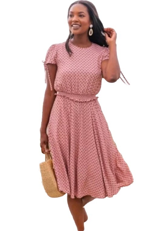 Gal Meets Glam Collection Dress Womens Sz 6 Pink Dot Corinne A-line Casual Midi