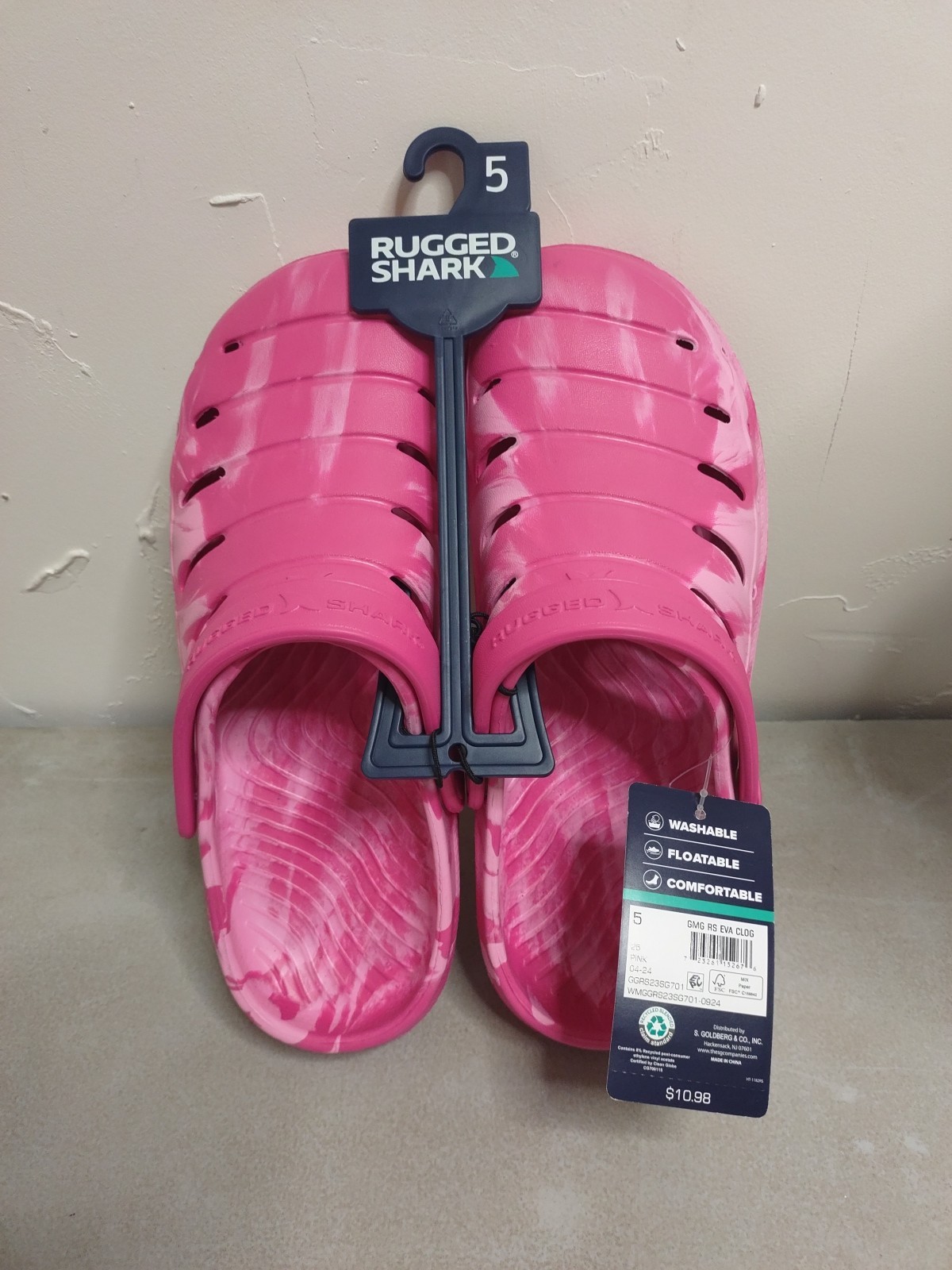 Rugged Shark EVA Foam clog Shoes Big Girls/Womens Size 5 Slip On Pink