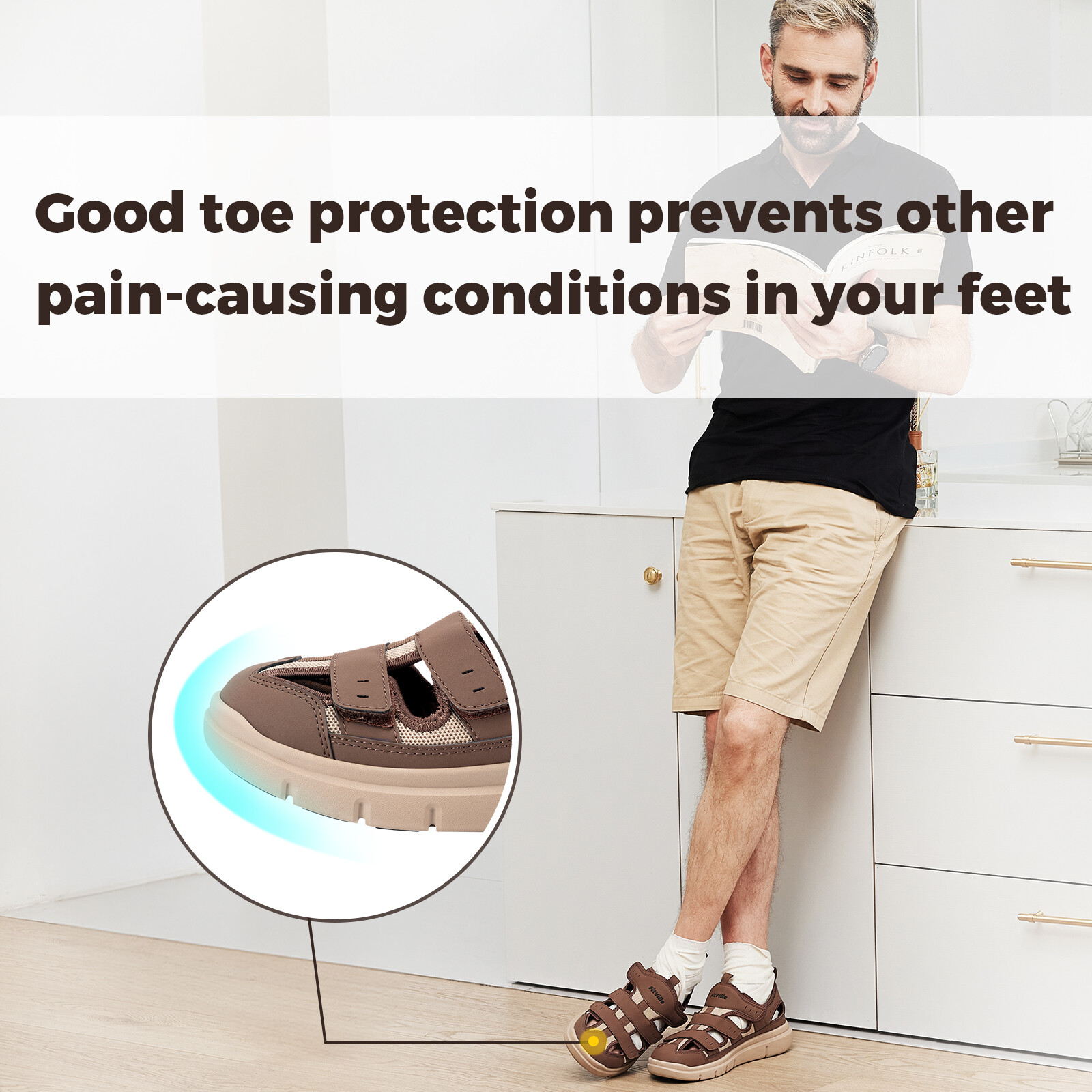 FitVille Diabetic Sandals for Men Casual Comfort Outdoor Sport Adjustable Shoes