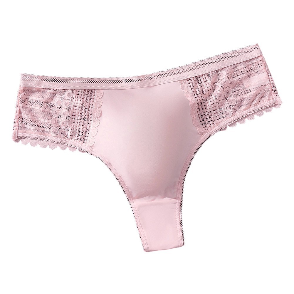Men’s Smooth Ice Silk Thong Underwear G String Lace Seamless 3D Bulge Pouch