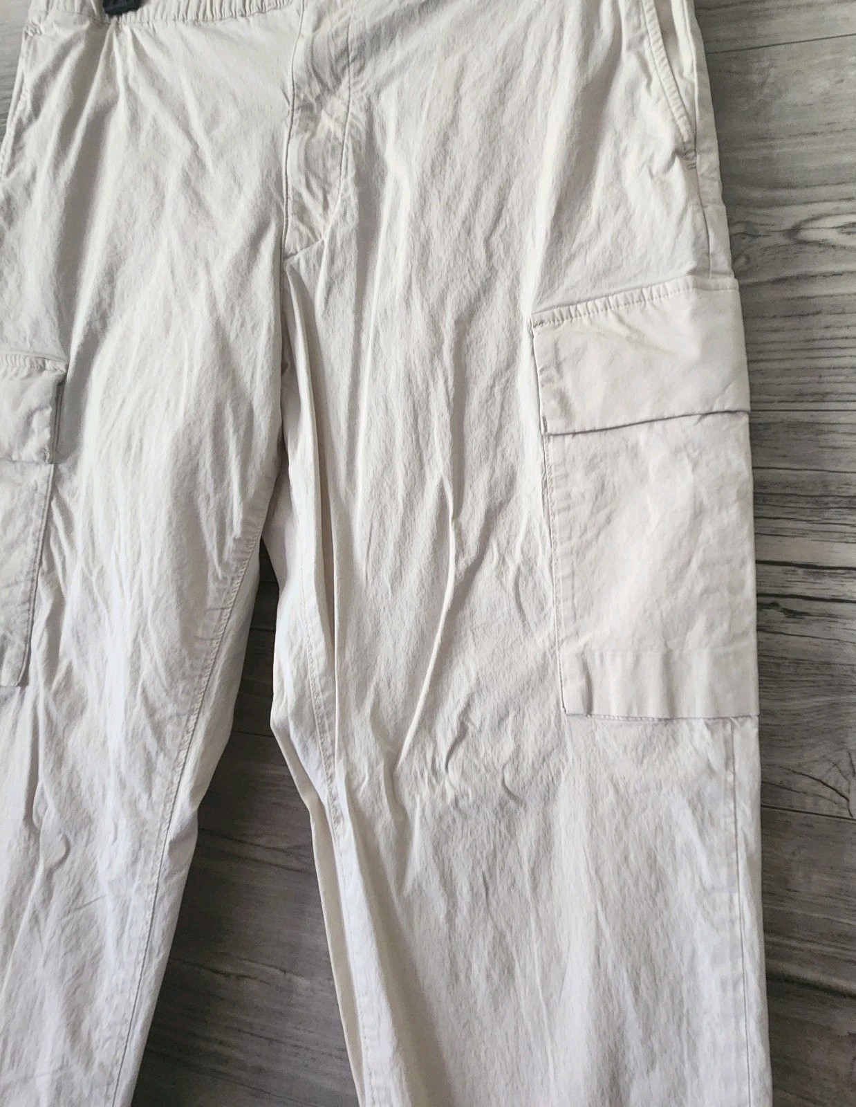 Theory Cargo Chino Cotton Blend Pants Size Large Ivory Casual Elastic Waist