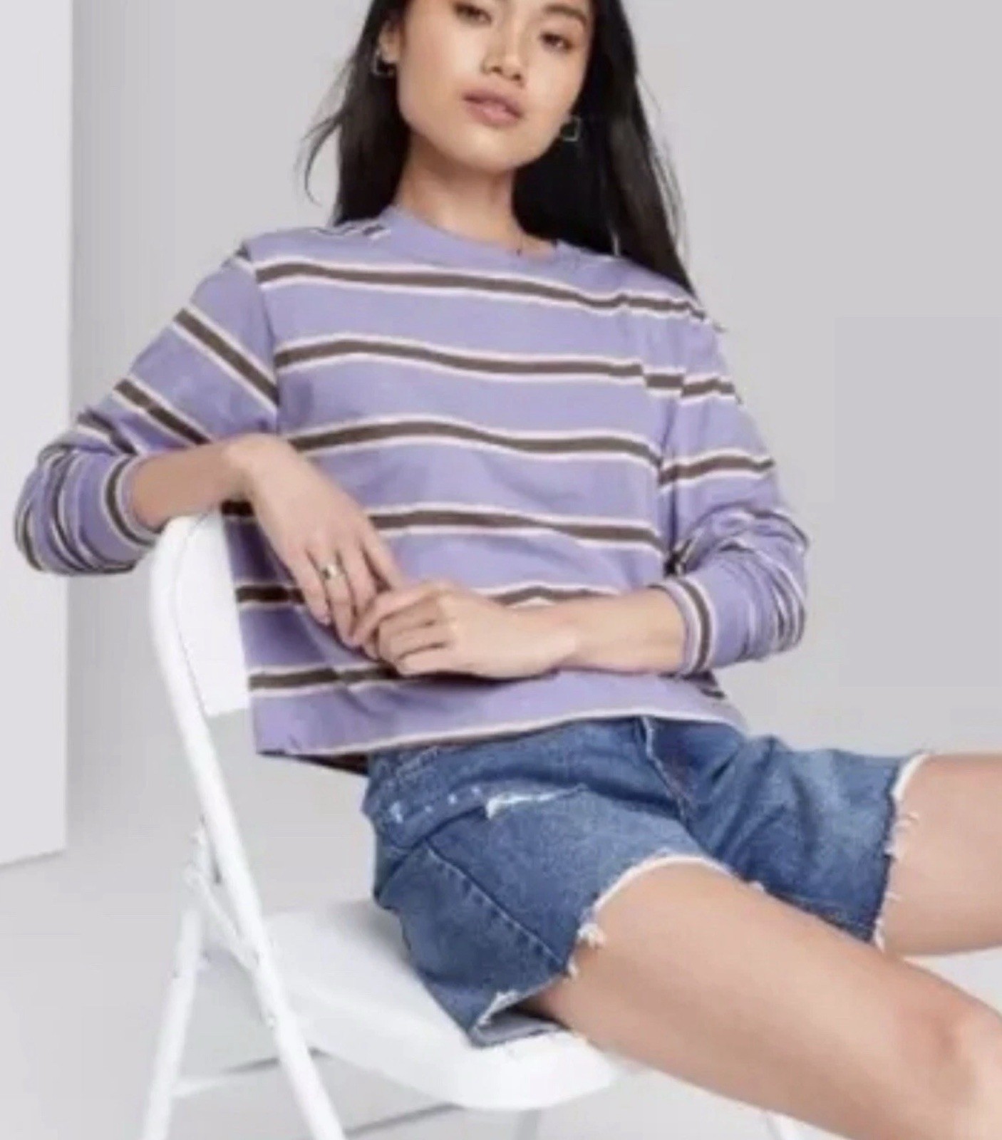 Wild Fable Women’s Purple Brown Stripe Long Sleeve Crop Top T Shirt NWT XS