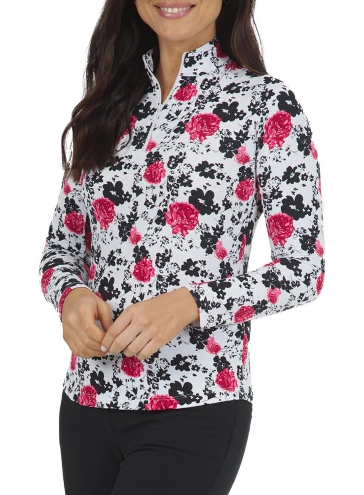 NWT IBKUL Golf Tennis 1/4 Zip Top XS S M L XL Red Rose Activewear Longsleeve A3