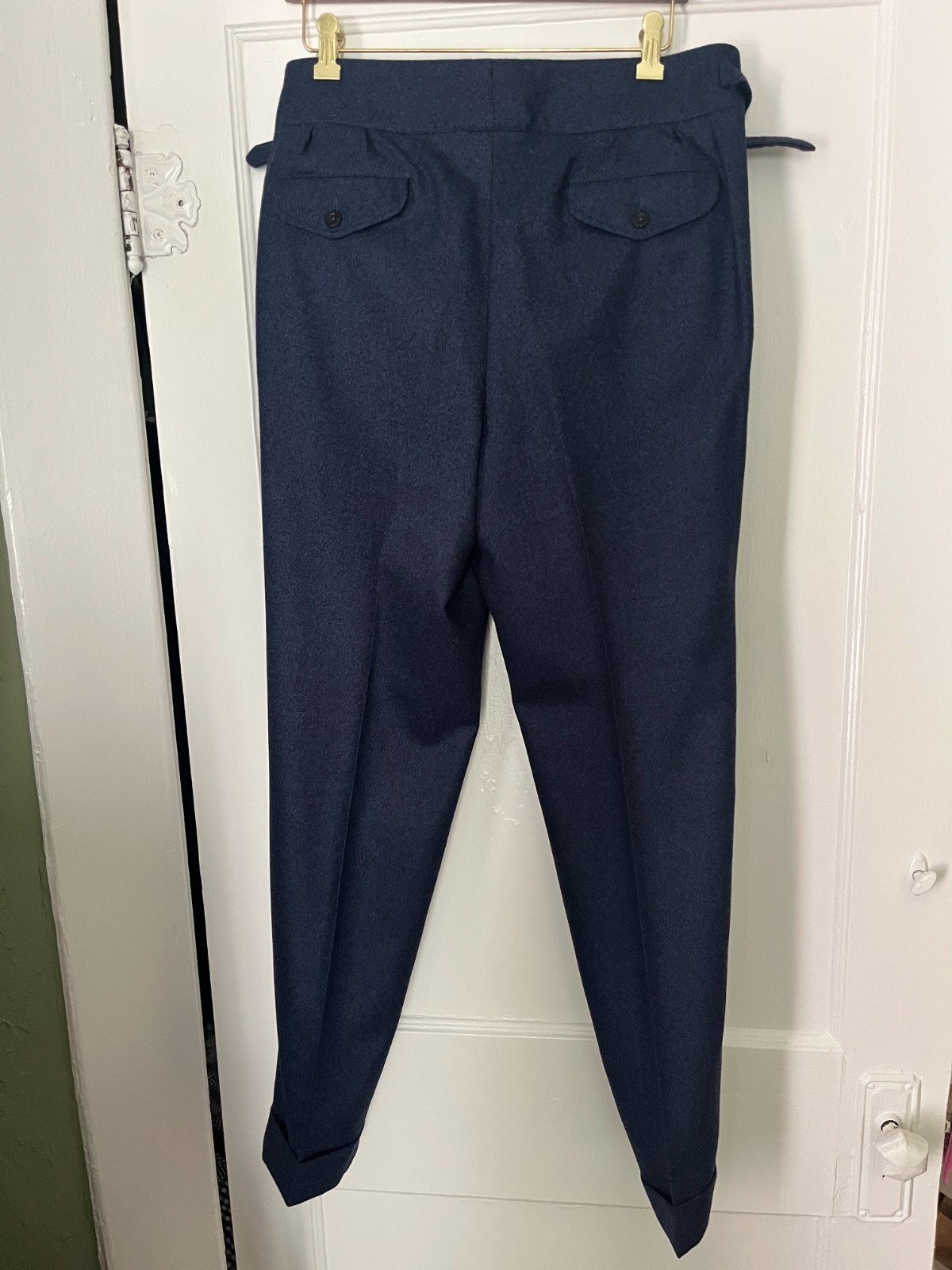 $700 Rubinacci Napoli Pleated Manny Gurkha Pants Melange Blue Flannel 46/30 US