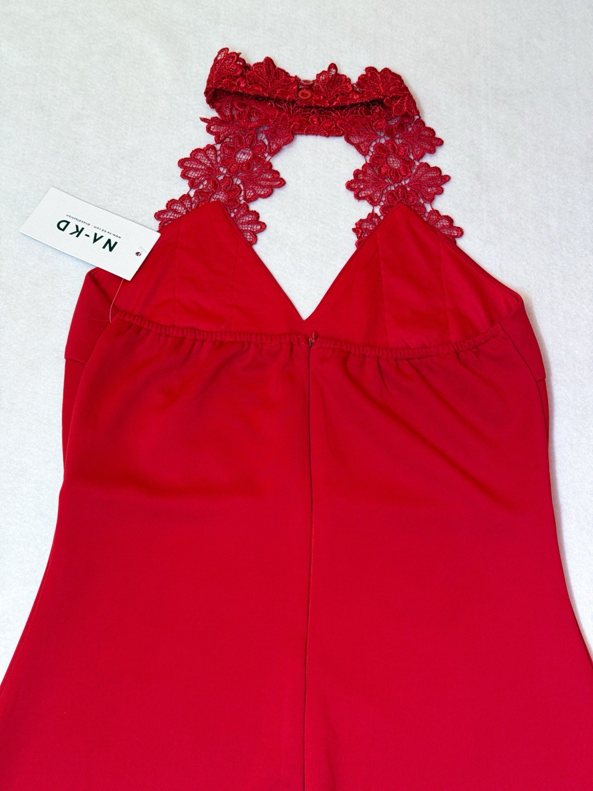 New Sz Small ❤️ Na-KD Women’s Red Open Back Choker Neck Bodycon Pencil Dress