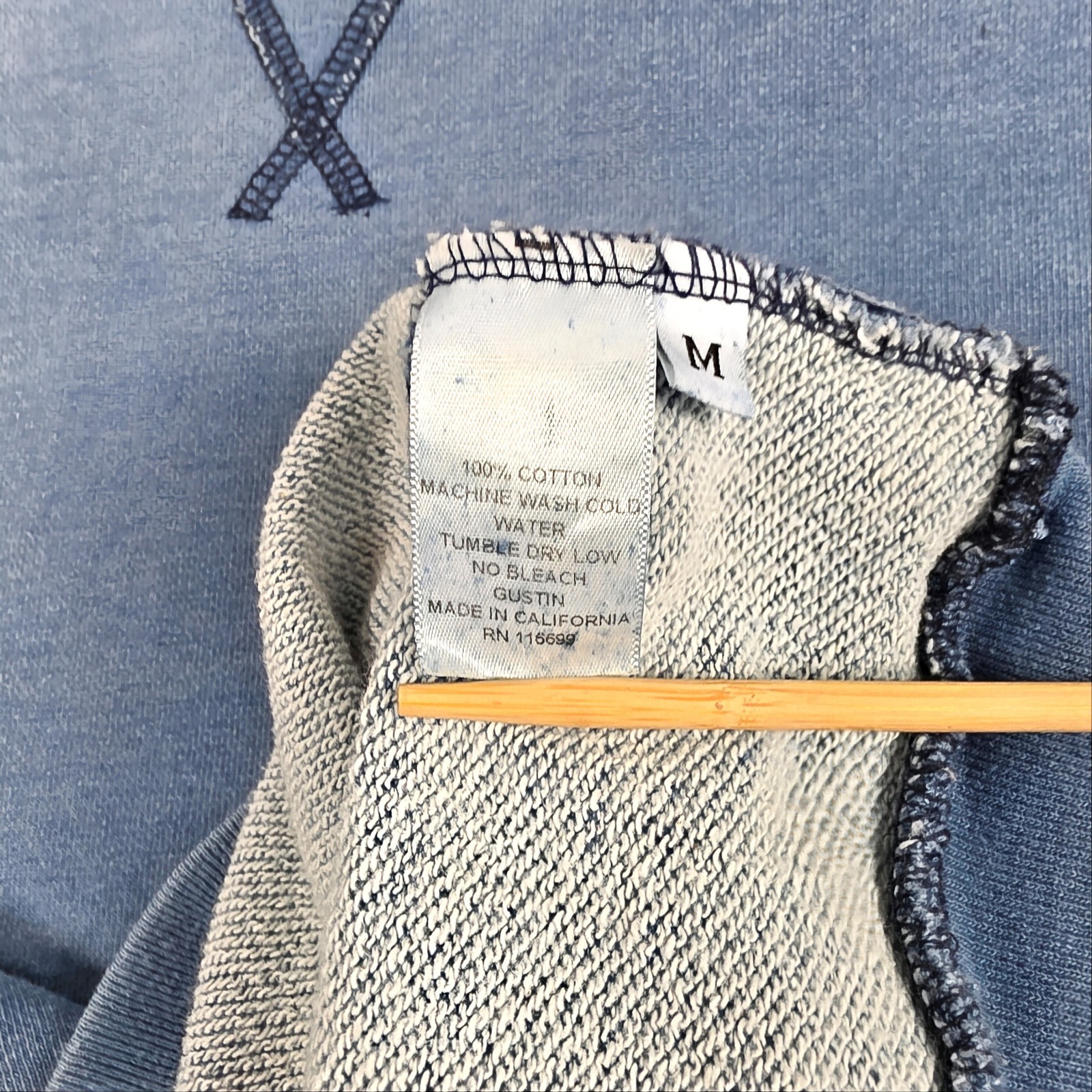 Gustin Indigo Contrast Stitch Crewneck Sweatshirt Mens Medium Faded Distressed