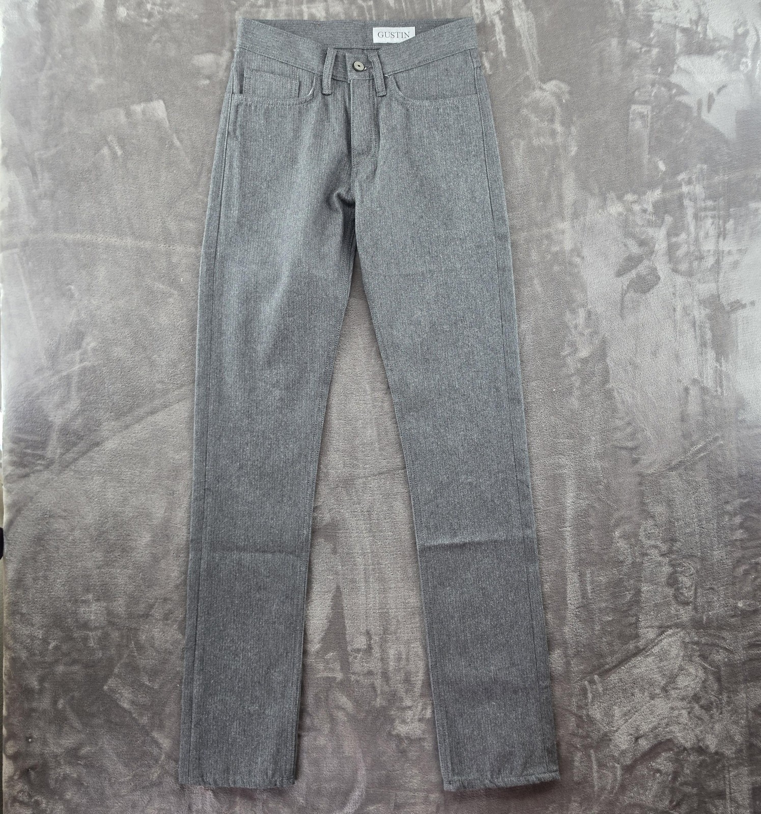 Gustin Jeans Mens 29 Gray Slim Straight Herringbone Denim Pants USA #351