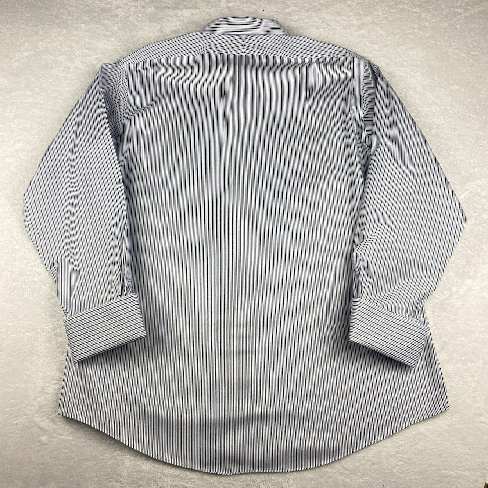 Brooks Brothers Dress Shirt Men’s 17-34 Blue/Olive Stripes French Cuffs No Iron