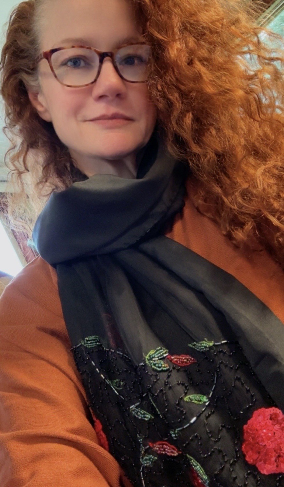 Styleworks Black Silk Scarf With Intricate Floral Beadwork New 20x76in