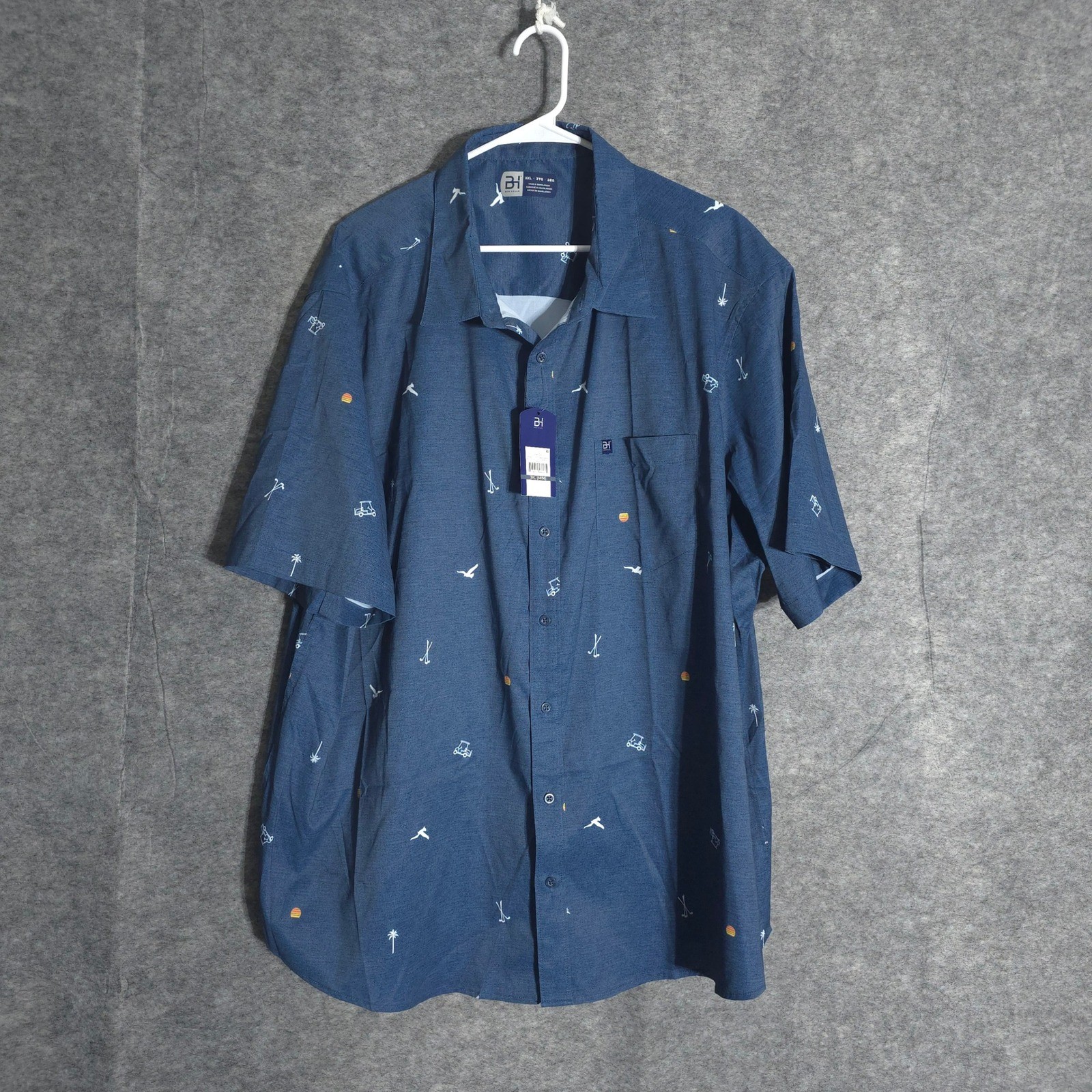 New Ben Hogan Golf Shirt Mens 3XL Blue Novelty Print Modern Fit NWT All Over