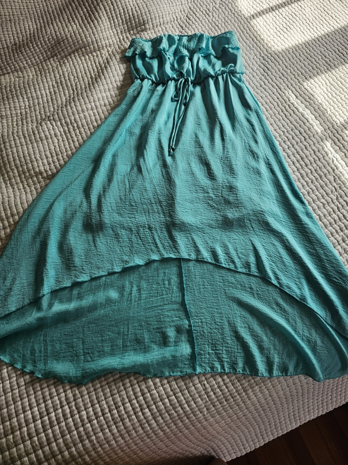 Lapis Women’s Solid Ruffle sun dress Blue/Green, Size L