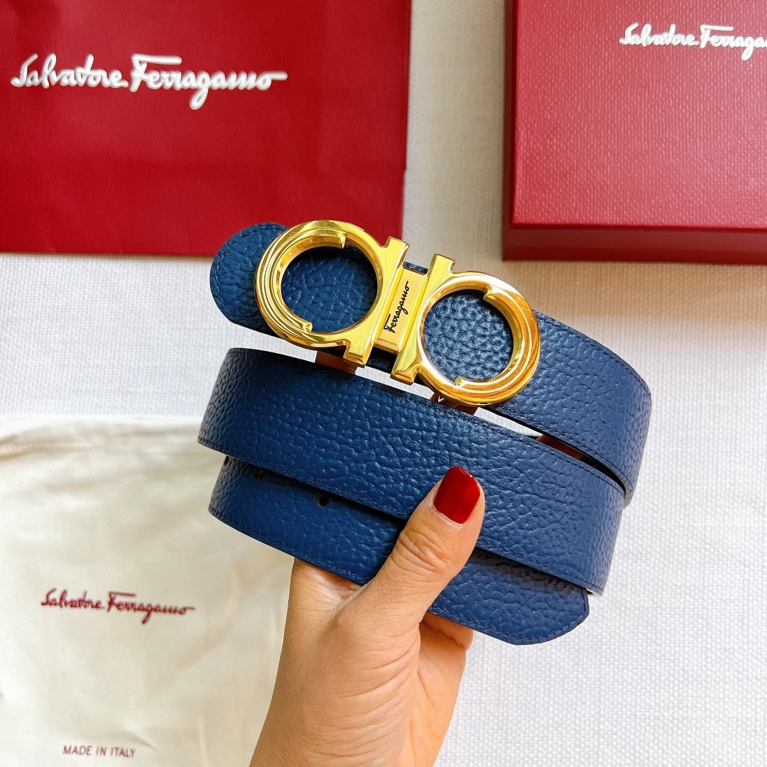 New Salvatore Ferragamo Leather Belt Gancini Buckle Reversible Adjustable