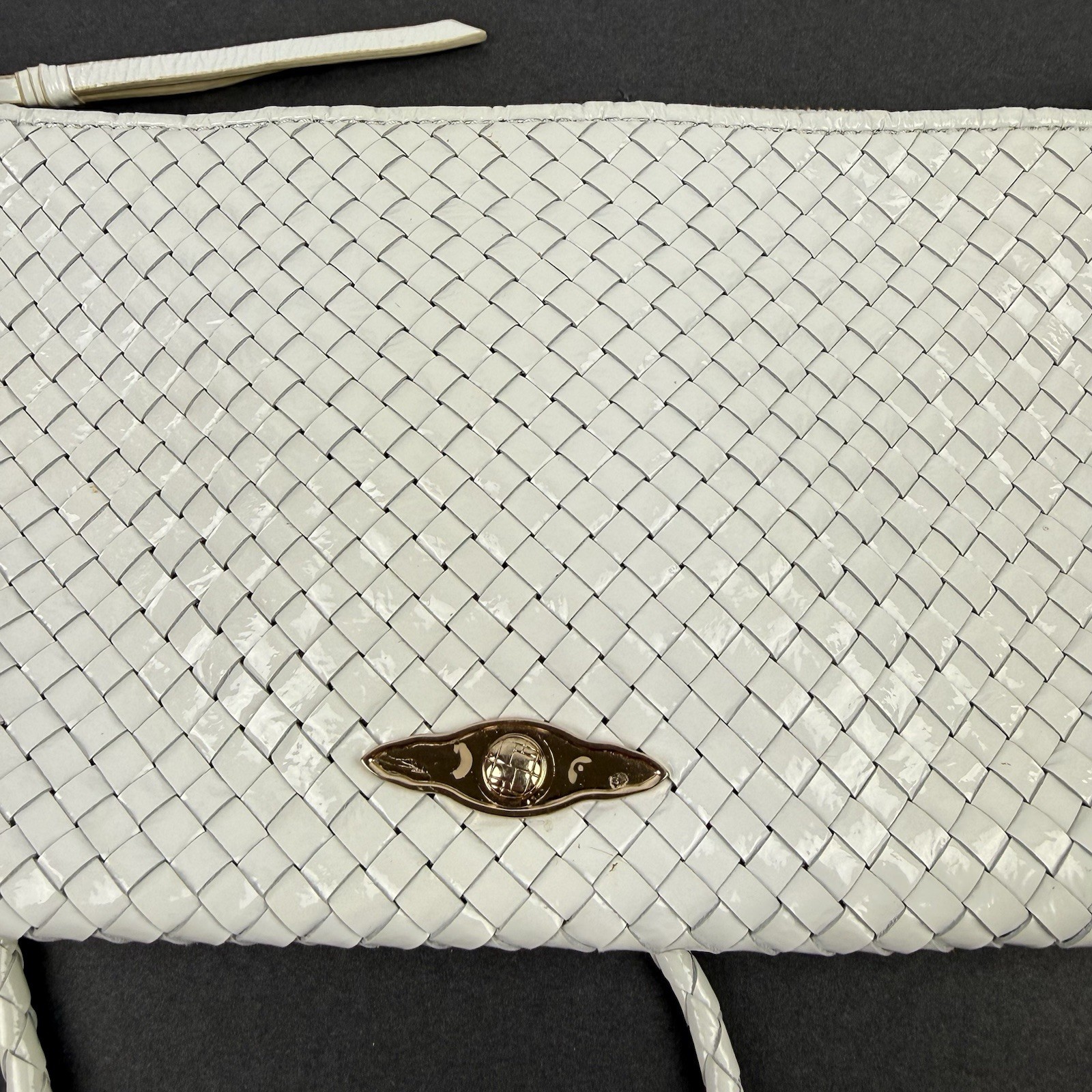 Elliott Lucca Handbag White Leather Intrecciato Weave Crossbody Artisan Boho