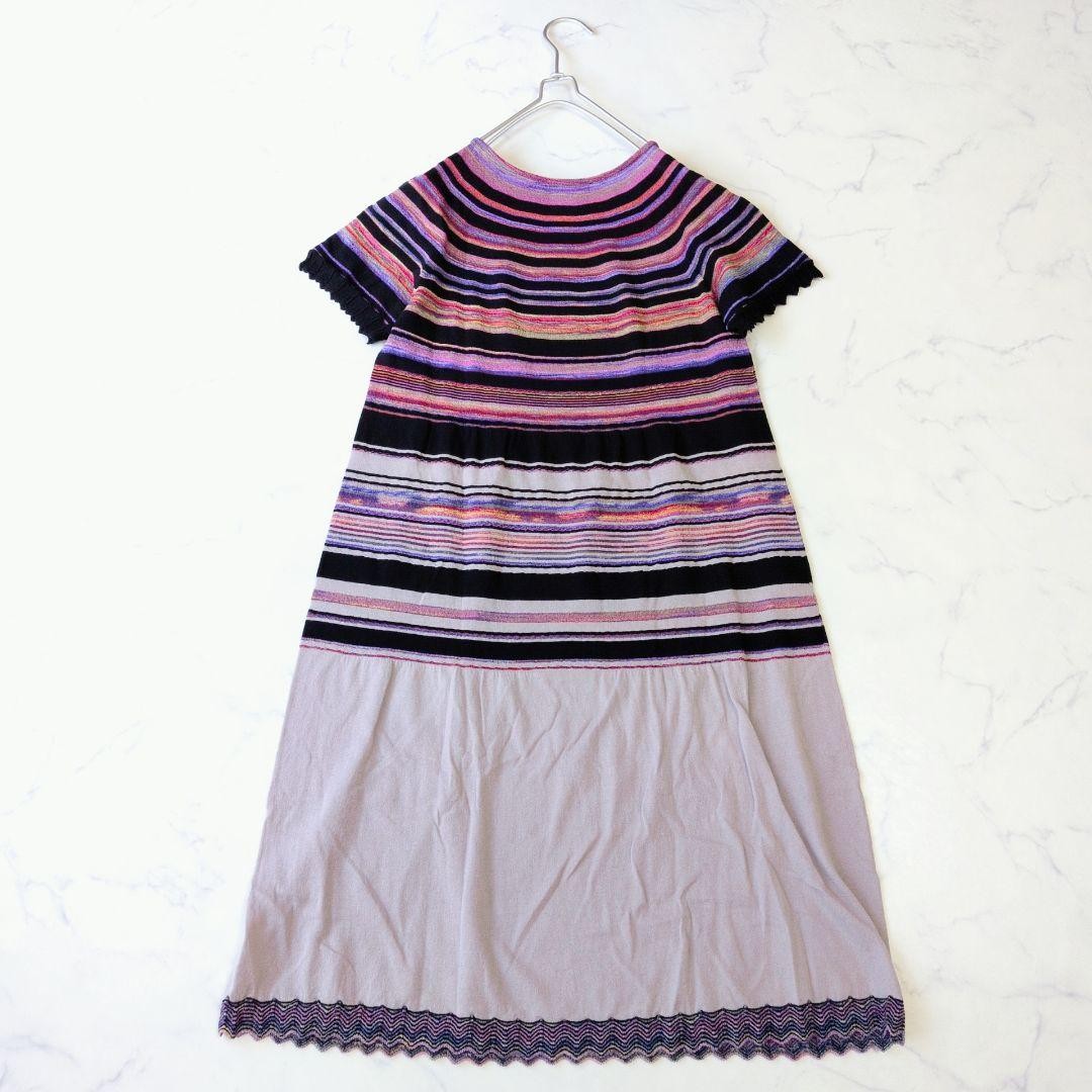 M.&KYOKO Long Knit Dress Multi-Color S Size Striped Short Sleeve