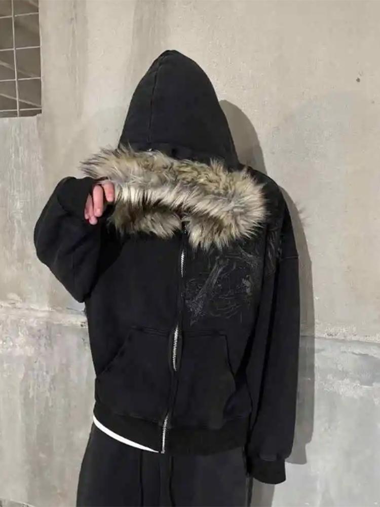 Y2K Unisex Zip Hoodie Jacket Thick Warm Casual Daily Sweatshirt