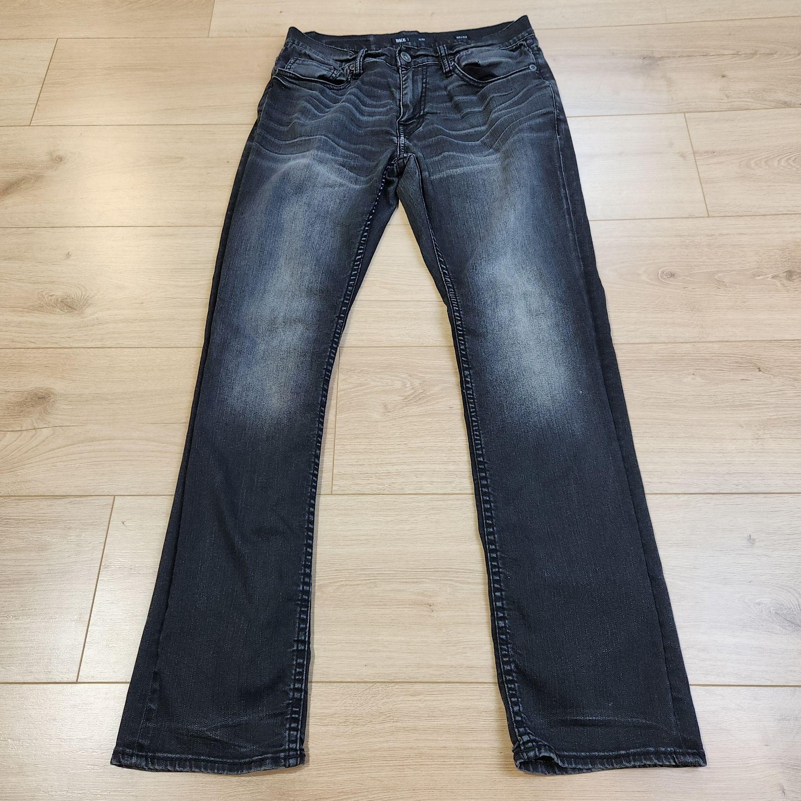BKE Alec Straight Jeans Mens 30×32 Black Charcoal Wash Distressed Stretch Denim