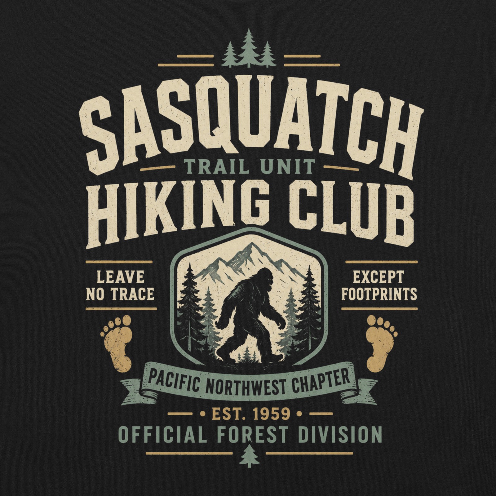 Sasquatch Hiking Club Shirt Bigfoot Cryptid Trail Pacific Northwest Tee XS-5XL