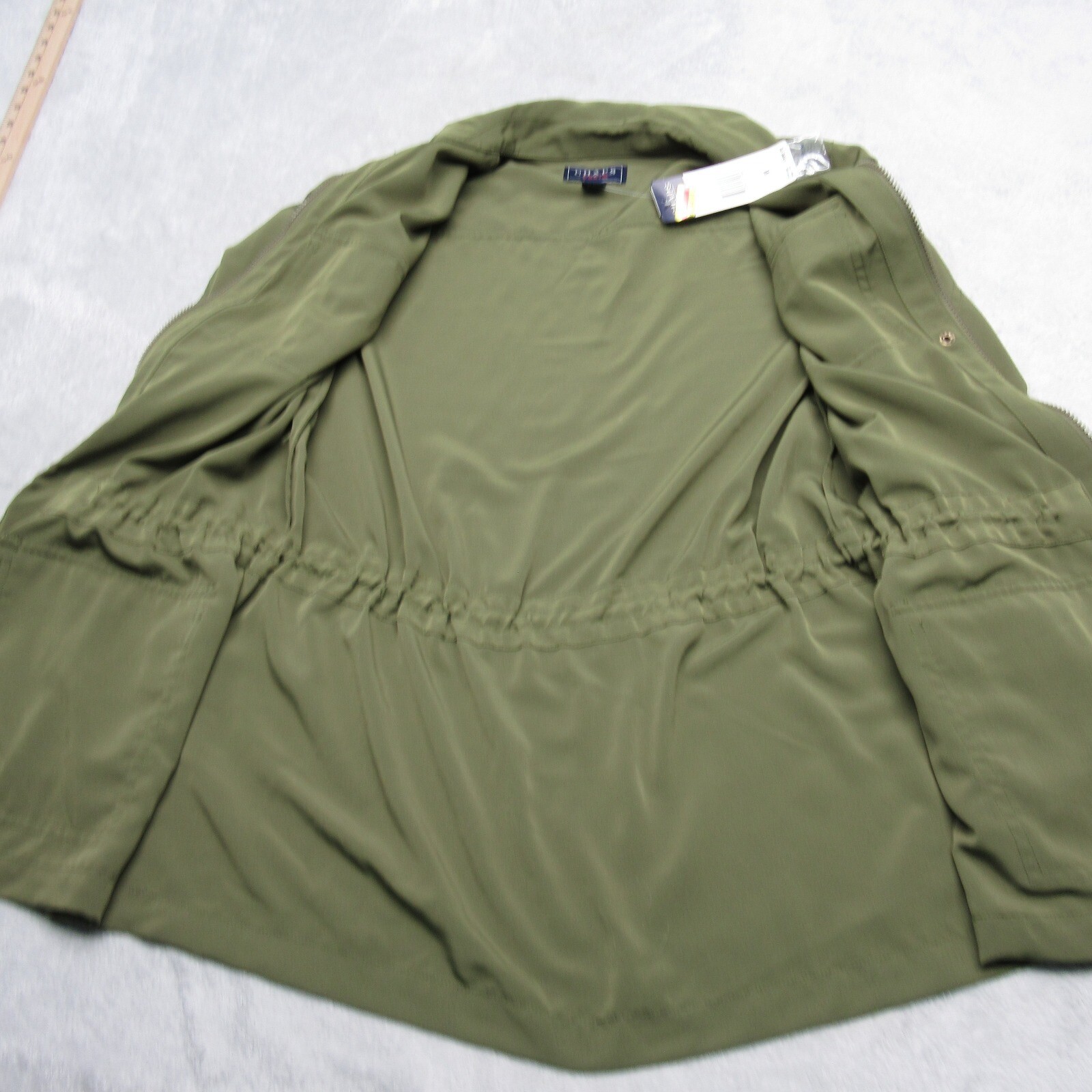 Chaps Denim Utility Jacket Womens Medium Green Lightweight Roll Tab Sleeve NEW
