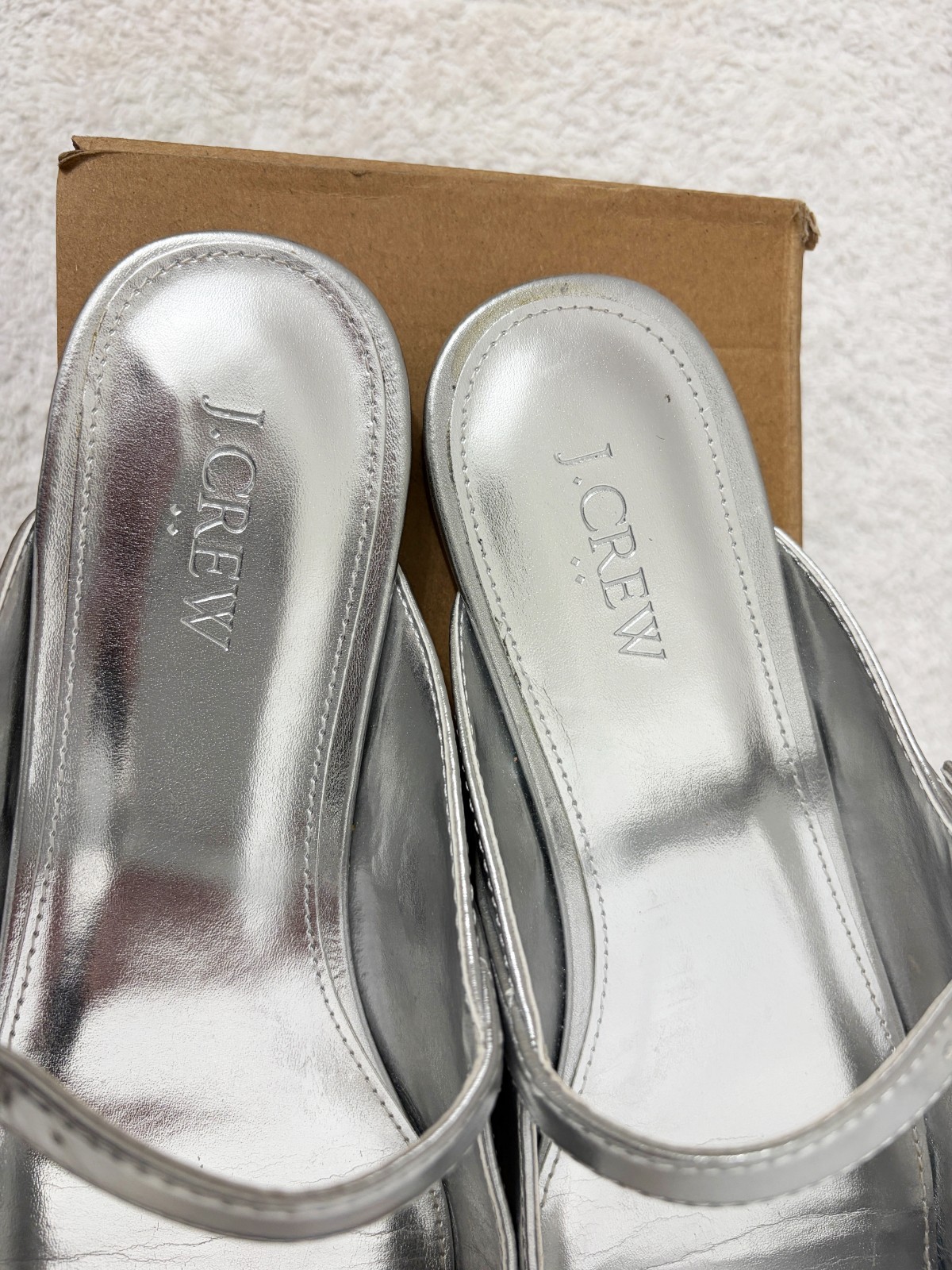 JCREW Mary Jane Mules -EXCELLENT COND!- Women Sz 8 Silver with Rhinestone Buckle