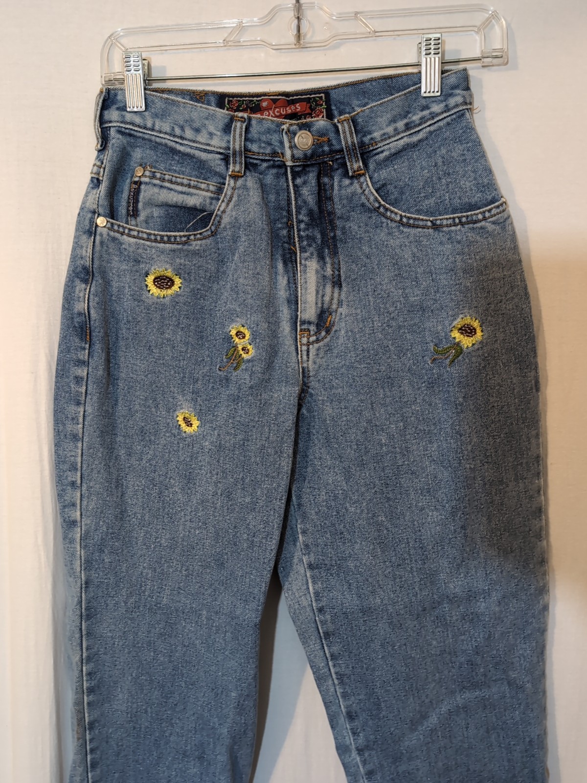 Vintage No Excuses Blue Jeans Straight High Rise Womens 6 Embroidered Floral 26″